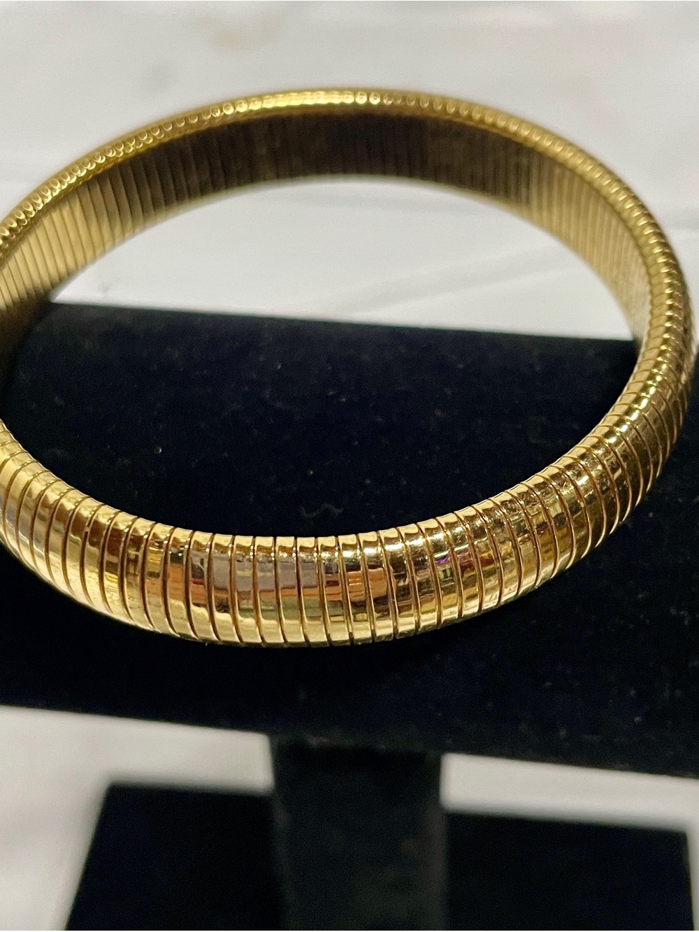 Monet Gold Ribbed Bangle Bracelet signed flawless